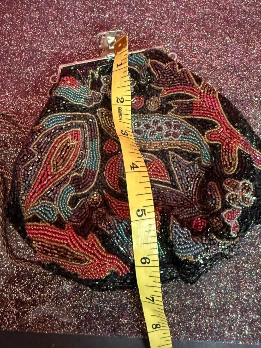 Vintage 1940s 50s Hand Beaded Evening Bag | Black Bugle Bead Purse